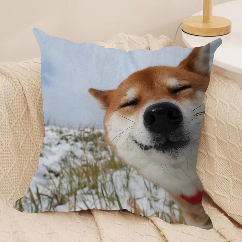Cute Shiba Inu Cushion Cover Soft Plush Fabric Double-Sided Printed Sofa Cushion Cover for All Seasons Home Decor Gift