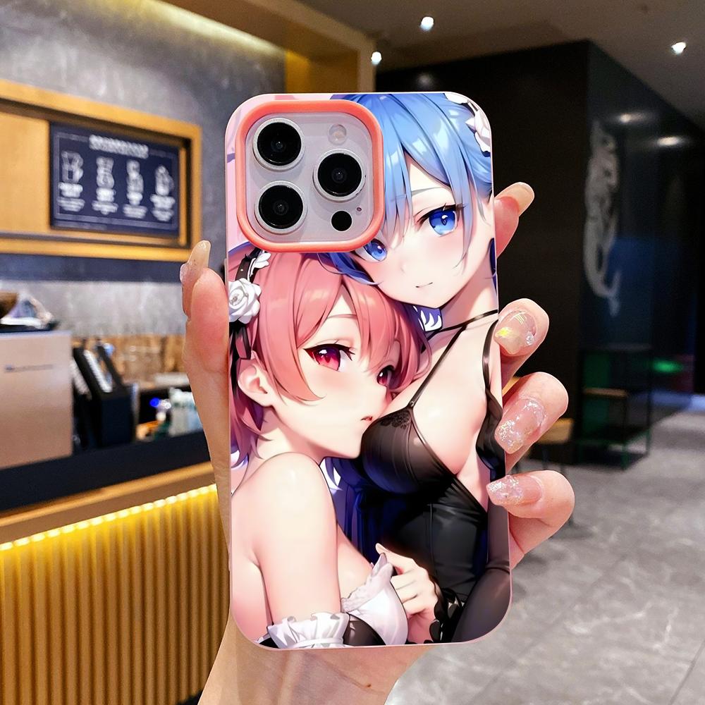 ReZero Rem Ram Jelly Double layer Pink Mobile Phone Case for iPhone 17 16 15 14 13 12 11 Air Pro Max Plus Protective