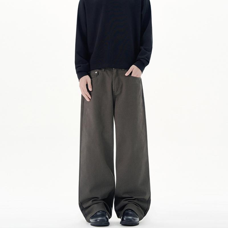 LKTM Men's Versatile Wide-Leg Solid Color Jeans - High-End, Relaxed Fit Casual Pants