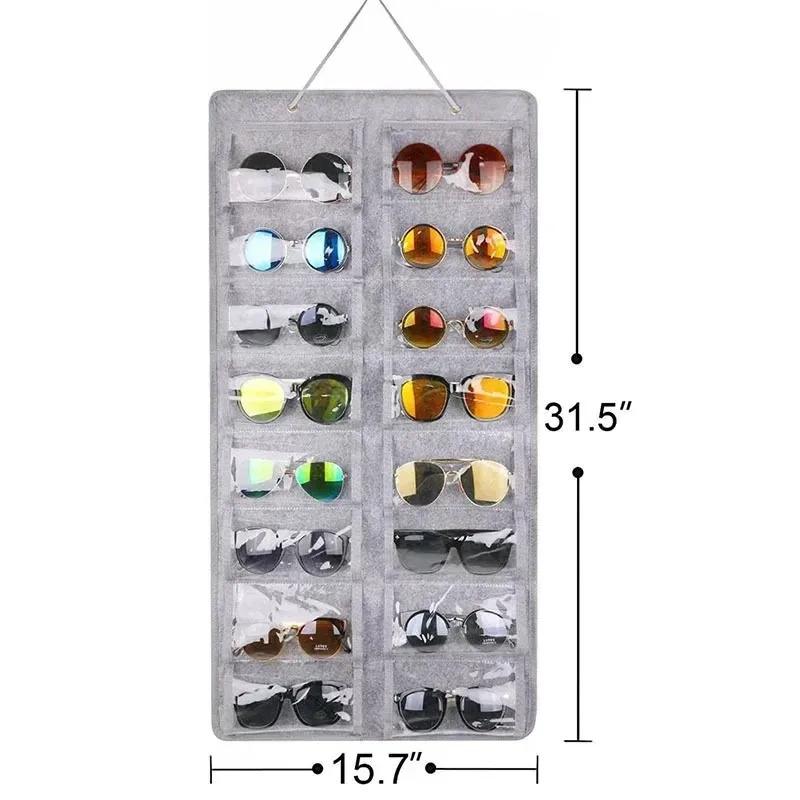 16-Compartment Felt Eyewear Stand, Suitable for Sunglasses, Display Rack, Hanging Pouch, Wall-Mounted Storage Pocket Organizer