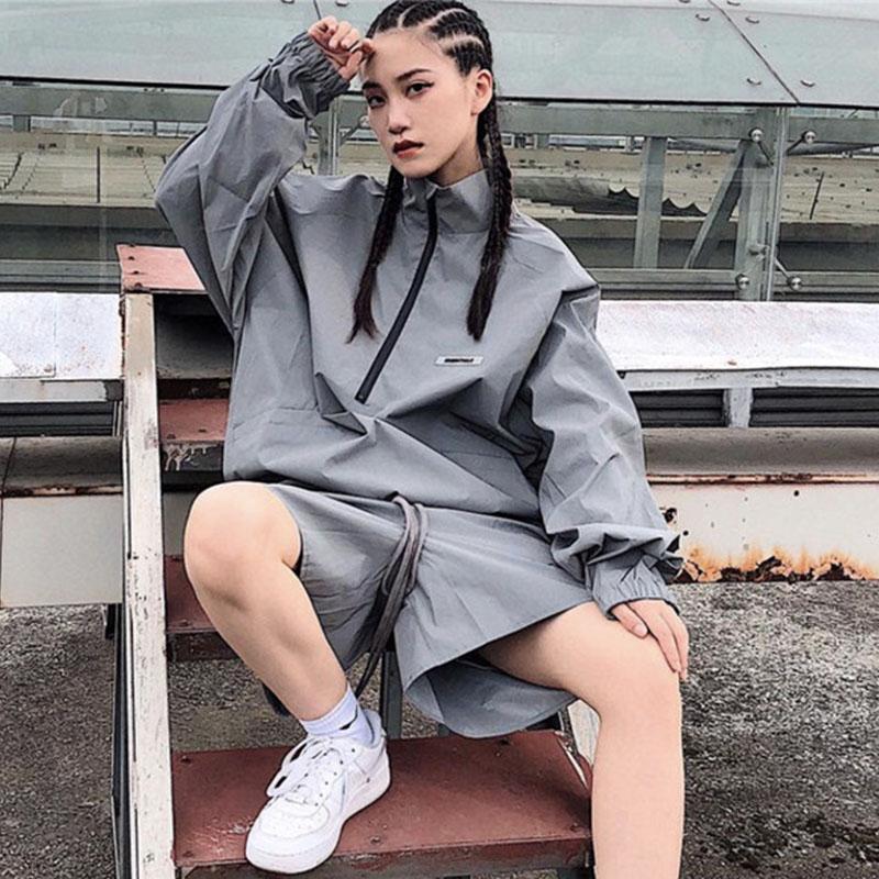 Fear of God Essentials SS20 Jacket With Fluorescent Logo and Half-Zip Stand Collar Unisex Jacket Silver FOG-SS20-301