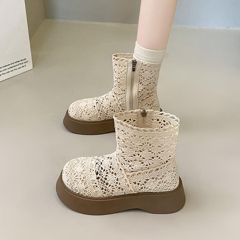Fashion CRLAYDK Fashion Women's Closed Toe Ankle Boots Zipper Lace Summer Breathable Shorts Booties Casual Ladies Walking Sandals Shoes