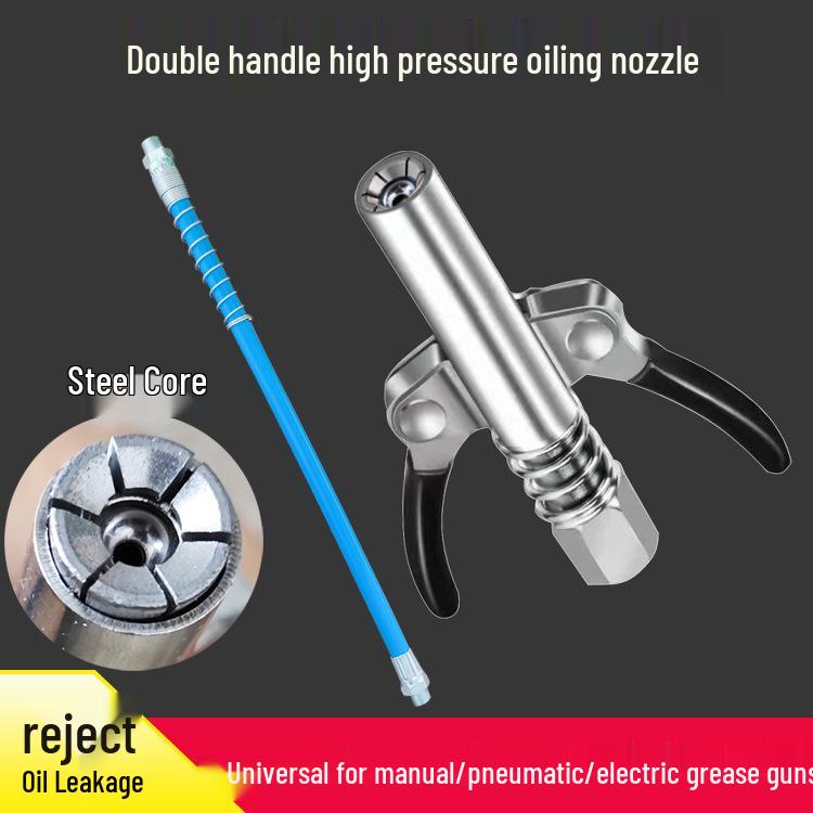 Self-Locking Grease Gun Nozzle with Double-Handle for High-Pressure Greasing