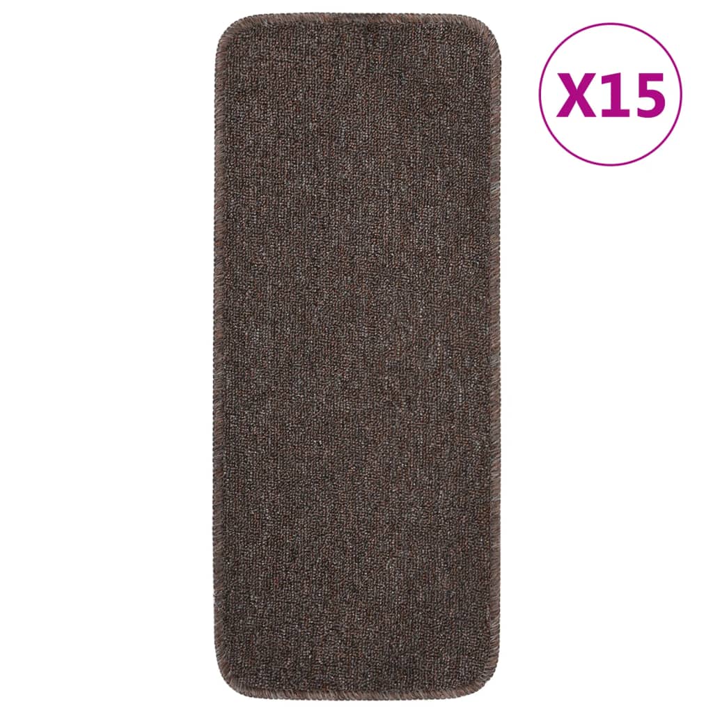 Non Slip Stair Mats 15 pcs 60 x 25 cm Brown Rectangular