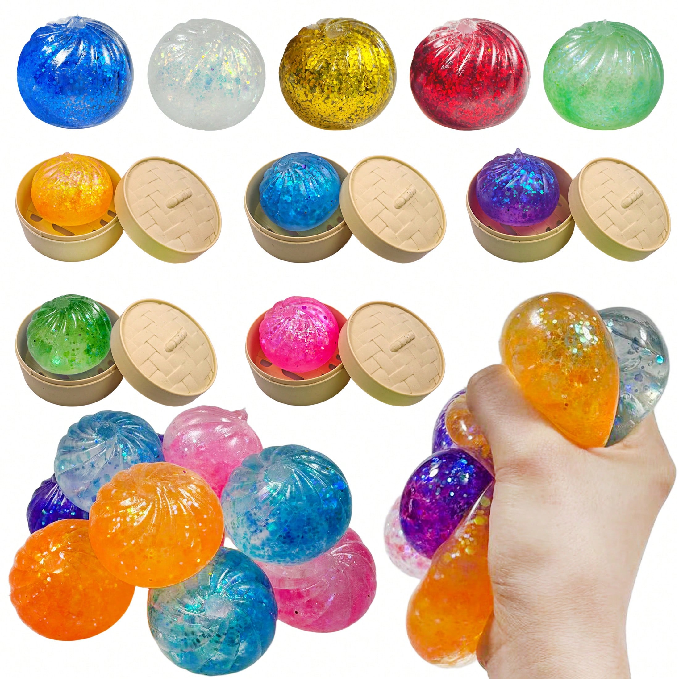 Activating Toys Glitter Jelly Bun Squishy: Maltose Texture Slow Rebound Dumpling With Steamer, Aesthetic Taba Squeeze Toy, Office Relief
