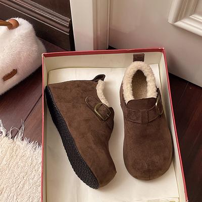 Fleece Retro Boken Half-mop Cotton Shoes 2025 Autumn and Winter New Thick-soled Lazy Feeling Increased Lazy Bag Head Mop