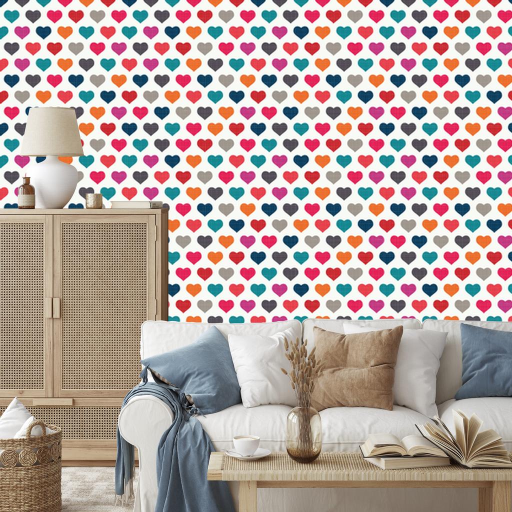 Colorful hearts wallpaper in retro style for living room and bedroom 50x1000
