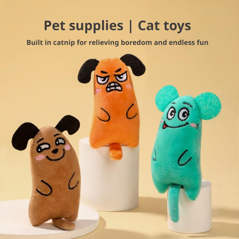 Cartoon Cat and Dog Shaped Toys, Bite-resistant Puppy Plush Dolls Cat Self-entertainment Teeth Grinding and Cleaning Interactiv