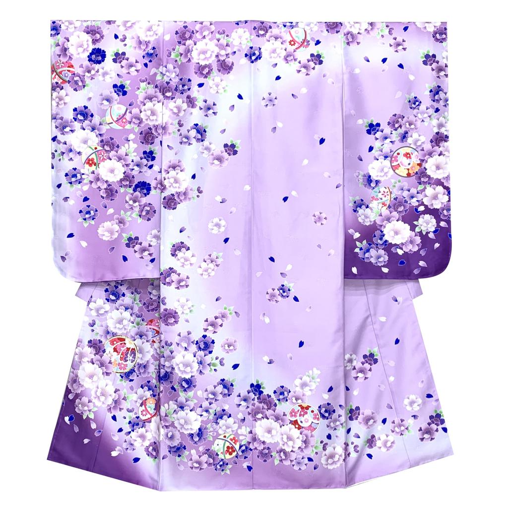 Muromachi 7 Years Old Kimono Golden Koma Fantastic Yotsumi Zori Full Set 753 and Light x Double Cherry Blossom and Flower [Kyoto st. ] Shichi-Go-San