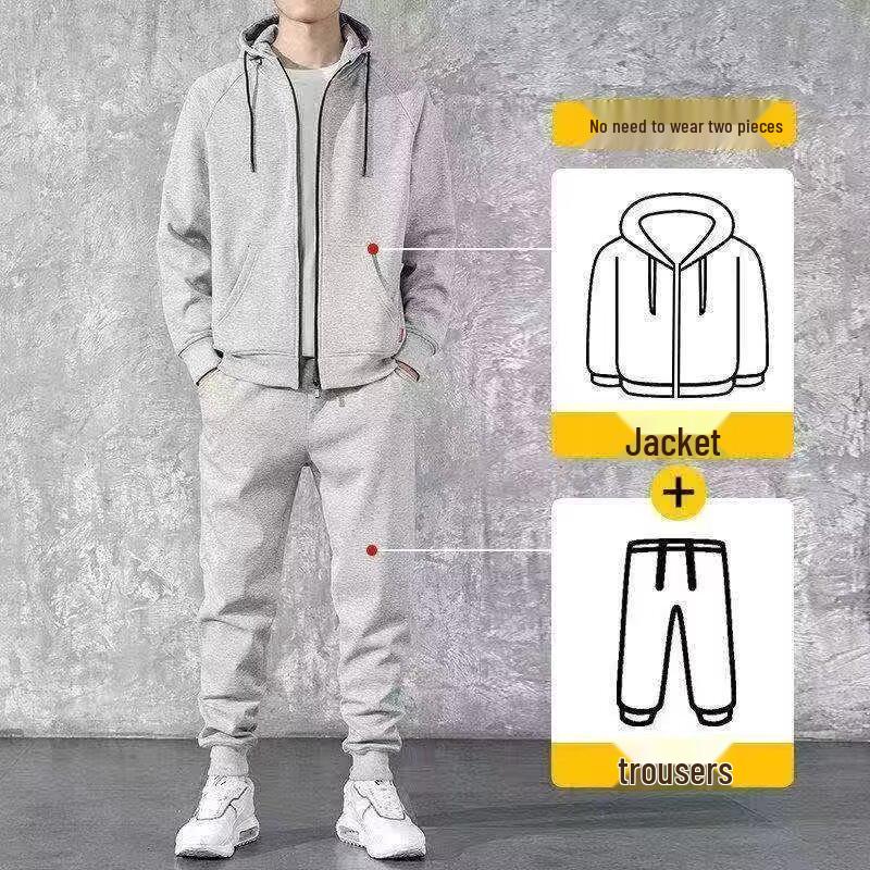 Men's Casual Sports Hoodie and Sweatpants Set - Spring/Autumn Outdoor Zipper Cardigan