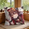 Cute Hu Tao Genshin Impact Cushion Cover Square Short Plush Pillow Case Living Room Sofa Home Decor Funda X