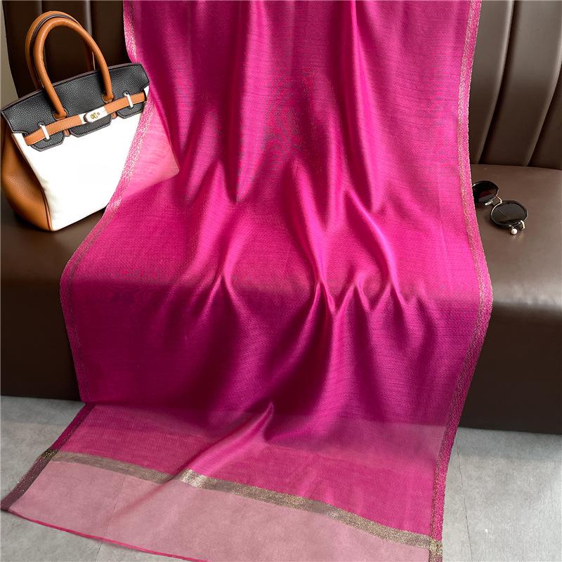 Jedwabno-wełniany szalik ze złotym brzegiem: Ochrona przeciwsłoneczna Wiosna/Jesień, Ciepły i Wszechstronny Błyszczący Szal dla Kobiet.