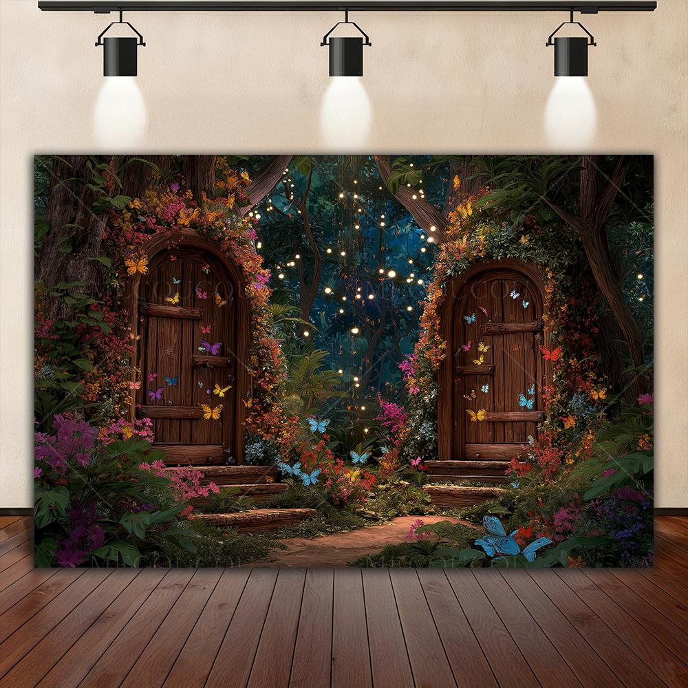 Dreamy Fairy Tale Forest Background, Natural Jungle Forest Wonderland Magic House, Children Birthday Party Photography Backdrop
