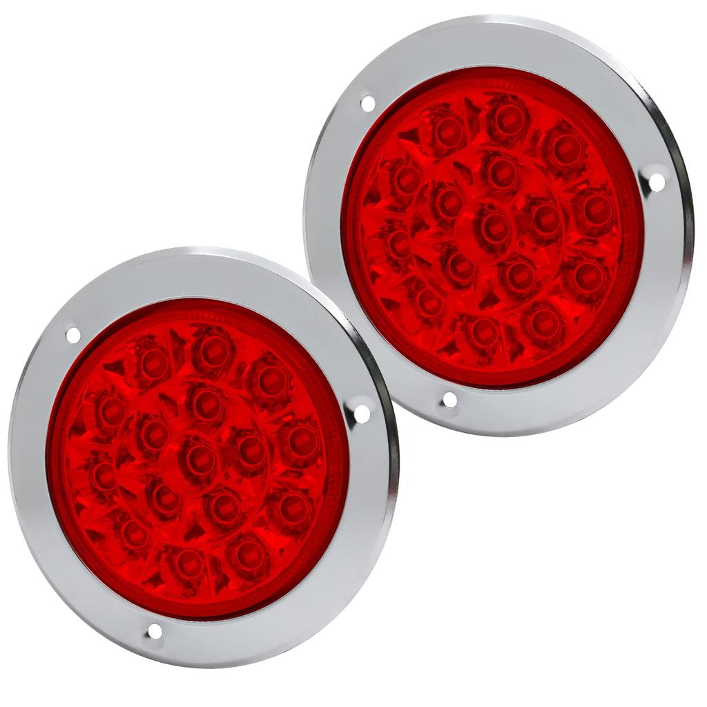 Biqing 2pcs Truck Round Tail Lights 16 Truck Tail Lights 24v RV LED, Universal, Trailer, Sedan, (Red)