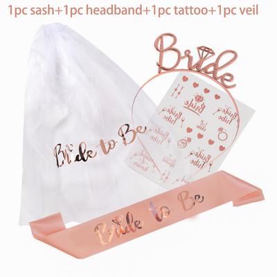 4pcs Bride To Be Satin Sash White Veil Hiarband Tattoo Sticker Bridal Shower Wedding Decorations Bachelorette Party Hen Night