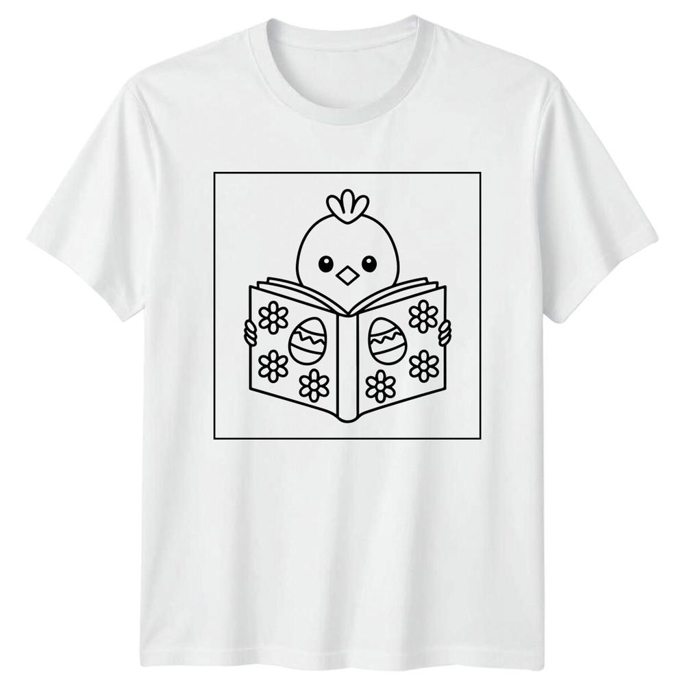Easter Chick Reading Book Holiday Unisexs TShirt Ladies Tee Graphic Top S