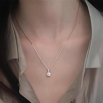 Naszyjnik z okrągłym cyrkonem ze srebra próby 925, minimalistyczny styl, choker z zawieszką, prezent na imprezę dla kobiet, biżuteria wysokiej jakości