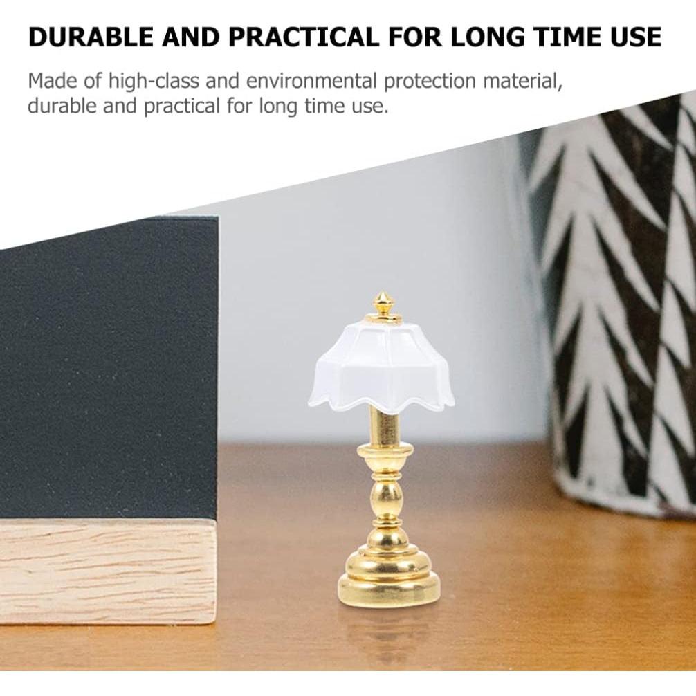 Miniature Dollhouse Table Lamp LED Desk Model Mini Light Decoration Children's Toy Dollhouse Play Accessories for Mini House Bedroom Pack of 2