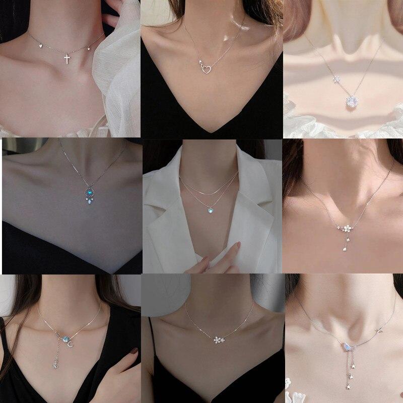 925 Sterling Silver Zircon Pendant Necklace Necklace Women Fashion Jewelry