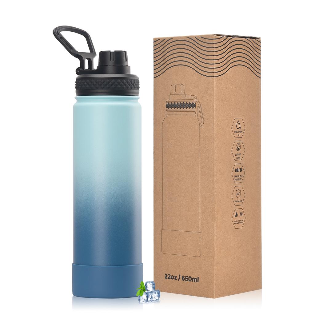 WATERSY Outdoor Sport Wasserflasche Edelstahl Vakuumisoliert 650ml Doppelwandige Thermoskanne Kaffeetasse für Wandern Fitnessstudio Reisen