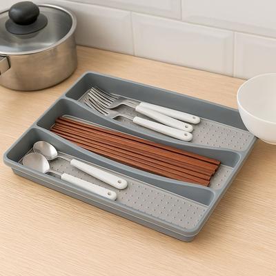 3 Compartments Utensil Organizer Tray Space-Saving Non-Slip Cutlery Storage Box Household Kitchen Gadget Divider Tray Restaurant