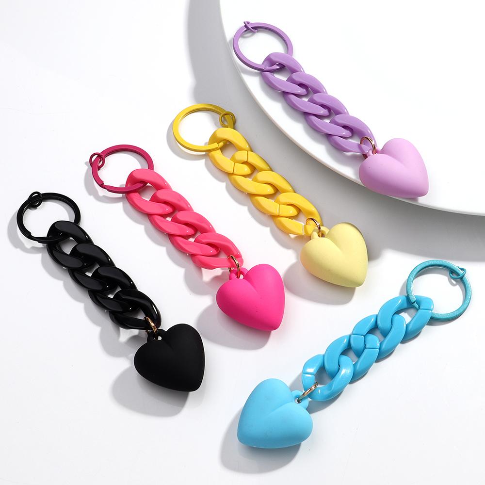 Handmade Heart Keychain Acrylic Plastic Link Chain Key Ring For Women Girls Handbag Pendant Accessorie Car Keys Jewelry Gifts