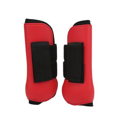 Guêtres de Sport pour Cheval Coque PU Guêtres Avant pour Cheval avec Coussin Élastique pour Entraînement au Saut d'Obstacles Rouge