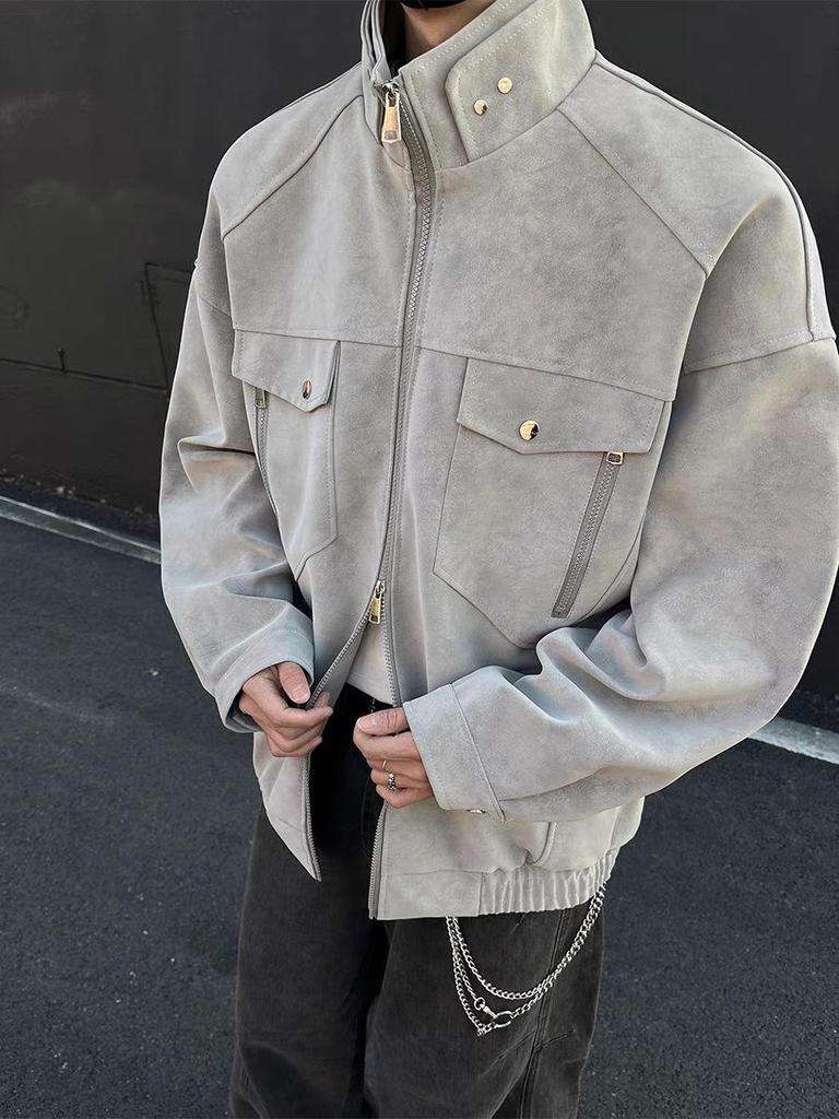 SWAMP AREA Matte Velvety PU Leather Men's Retro American Workwear Jacket - Autumn/Winter Style