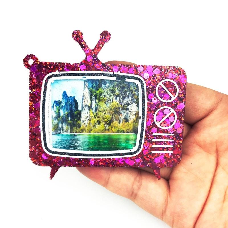 TV Photo Frame Keychain Silicone TV Keychain Charms Epoxy Resin Molds 2 Mini Pendant Mold with Hole Set