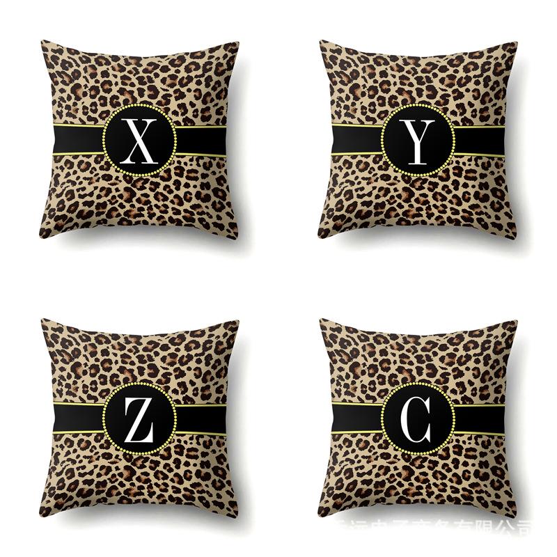 Polyester Pillow Case Leopard Print Decoration Home 26 English Letter Printing Pillow Case