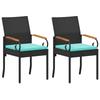 Garden Chairs 2 Pcs Black and Turquoise Poly Rattan and Acacia