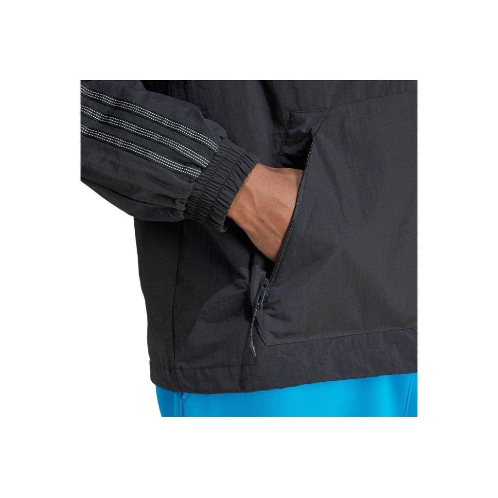 Adidas Originals Logo Print Hooded Half-Zip Striped Long Sleeve Jacket Men Jacket Black IZ3284