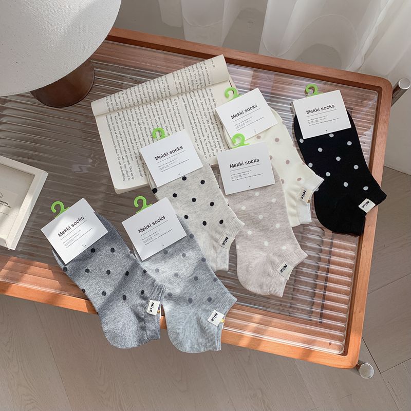 Polka Dot Nice Standard Versatile Trendy Short Boat Socks Casual Simple Socks Thin Cotton