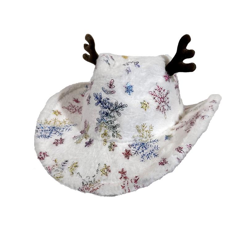 

GEMVIE Western Christmas Party Plush Cowboy Hats for Women Men Snowflake Print Cowgirl Hat 56-58cm білий