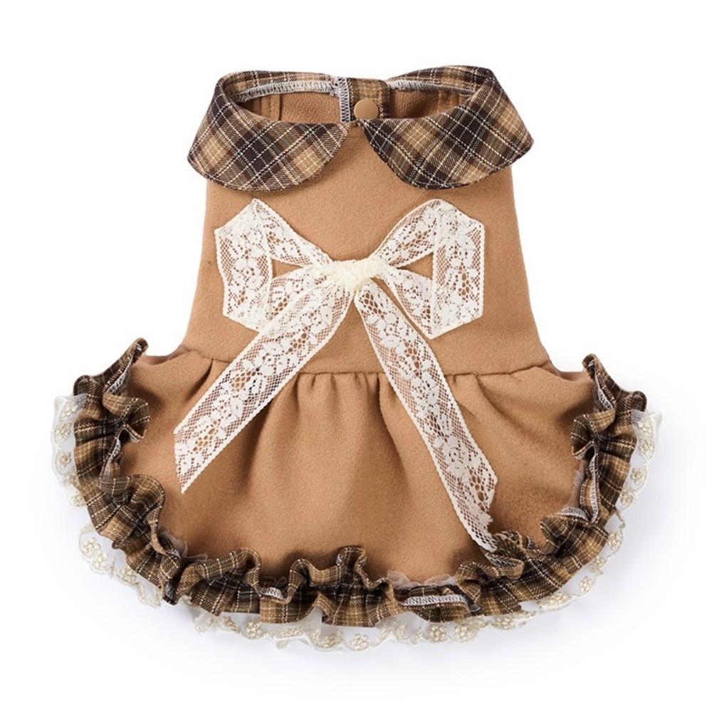Thickened Pet Plaid Skirt Windproof Comfortable Autumn Winter Dog Dresses Skin-Friendly Soft Dog Lace Bow Coat Outdoor Walking