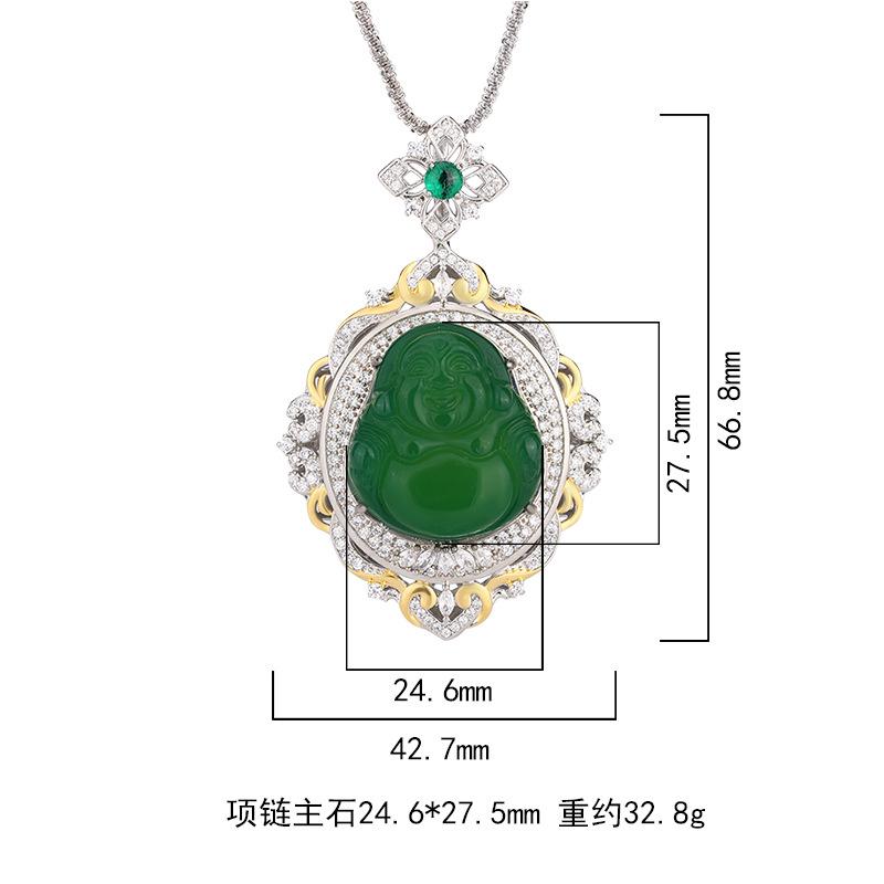 Inlaid Natural High Ice White Jade Marrow Buddha Pendant Necklace With Micro Diamonds Luxurious Women