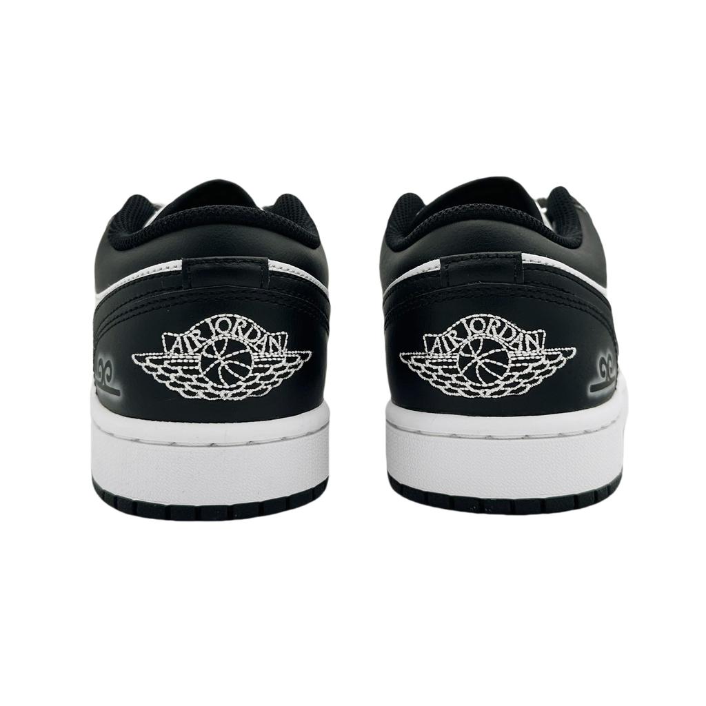 Jordan Air Jordan 1 Low Leather Cushioning Slip Resistant Low Top Vintage Basketball Shoes Men's Black White 553558-132(Team44-)