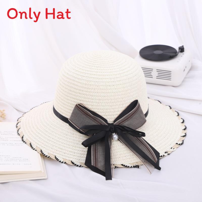 Polyester Sun Hat With Large Brim And Bow For Summer Beach Outings