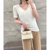 Stretch Cotton Yarn Makes You Look Top Slim! Lean Women Beads V-neck Short sleeve Pullover T-shirt Quality Summer Welfare