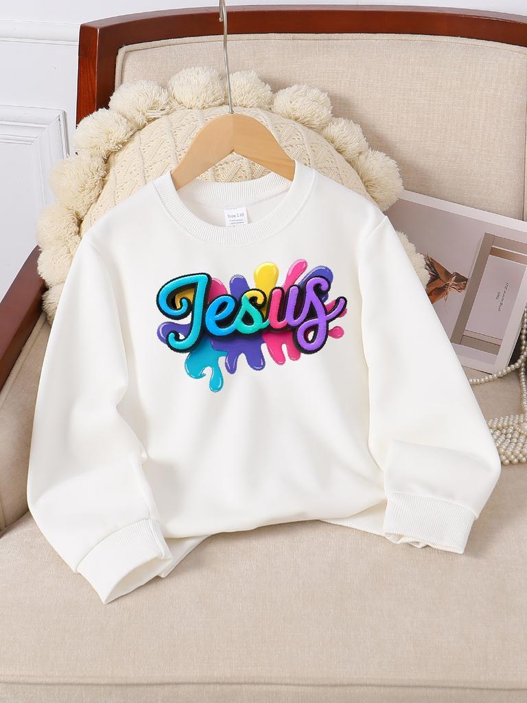 Vibrant -Themed Artwork on A Girls' Crew Neck Sweatshirt, Perfect for Autumn and Winter in A Western Style,