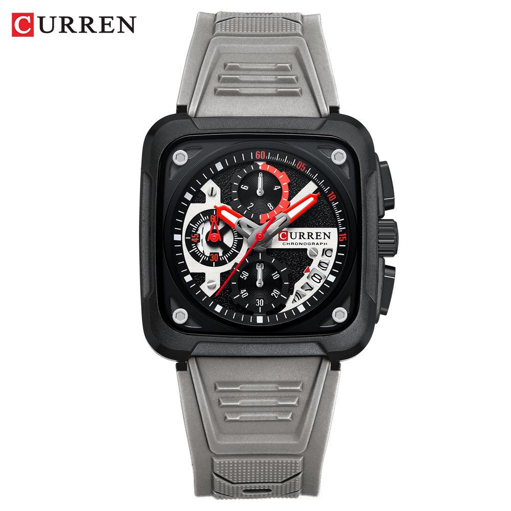 Curren 8461 Men's Multi-function Calendar Watch with Six Hands and Rubber Strap for Teens and Students.