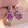 Exquisite White Rose Red Zircon Flower Drop Earrings for Women Elegant Silver Color Wedding Jewelry Gifts