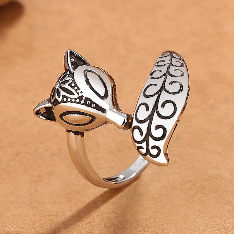 Anillo Vintage de Plata 925 Ajustable Zorro para Mujer Hermoso Anillo Moda Boda Compromiso Joyería Fiesta Regalos para Mujer