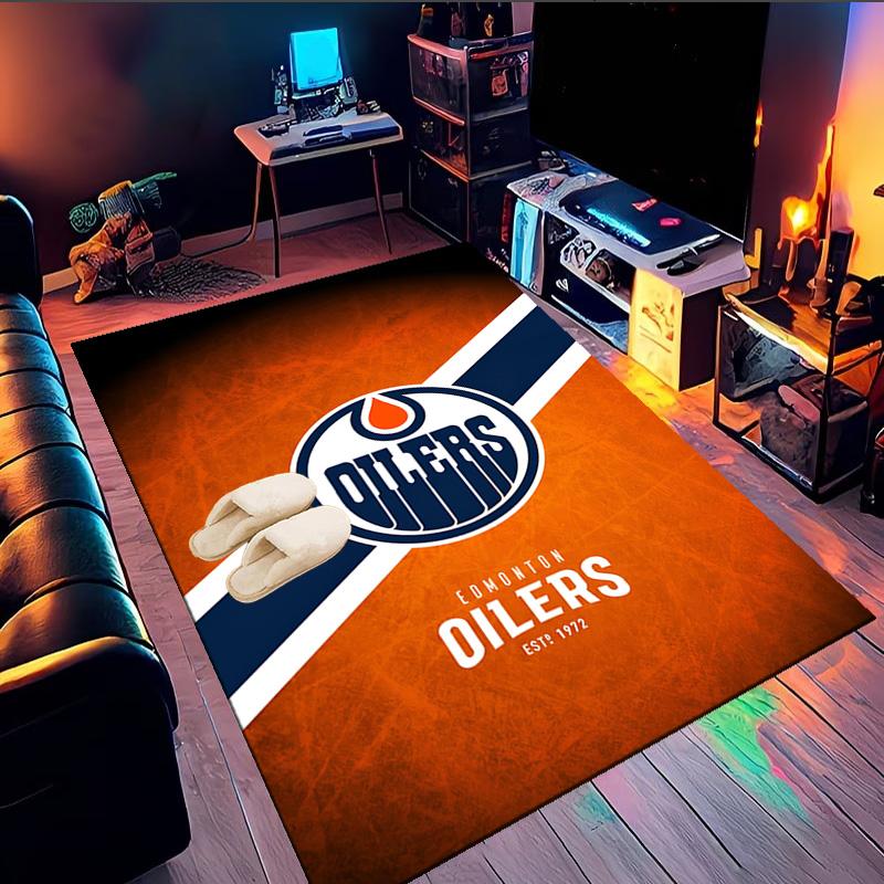Tappeto Area con Emblema Edmonton Oilers Adatto per Interni ed Esterni, Tappeti per Cucine, Case, Uffici, Soggiorni, Arredamento Casa, Regalo di Natale