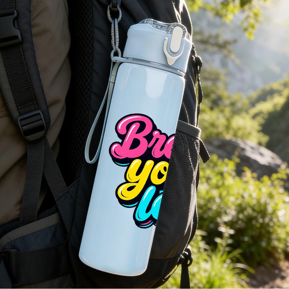 1PC Break Your Leg Letter Print 750ml Color Plastic Sports Water Bottle Leakproof Flip Straw Lid Suitable for Sports Office Home Use