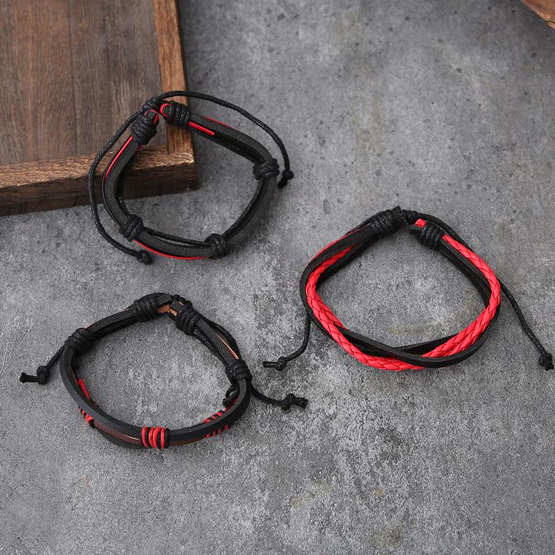 Trending Handmade Leather & Woven Multi-Layer Bracelet Set - 6 Piece