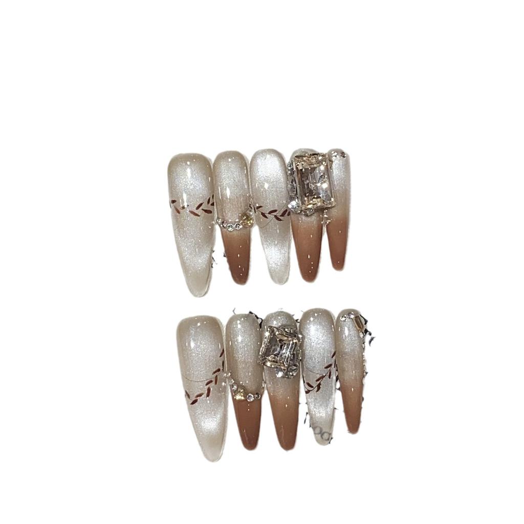Advanced Noble Glass Bead Cat Eye Brown Gradient Hand-painted Leaf Worries Wear Armor