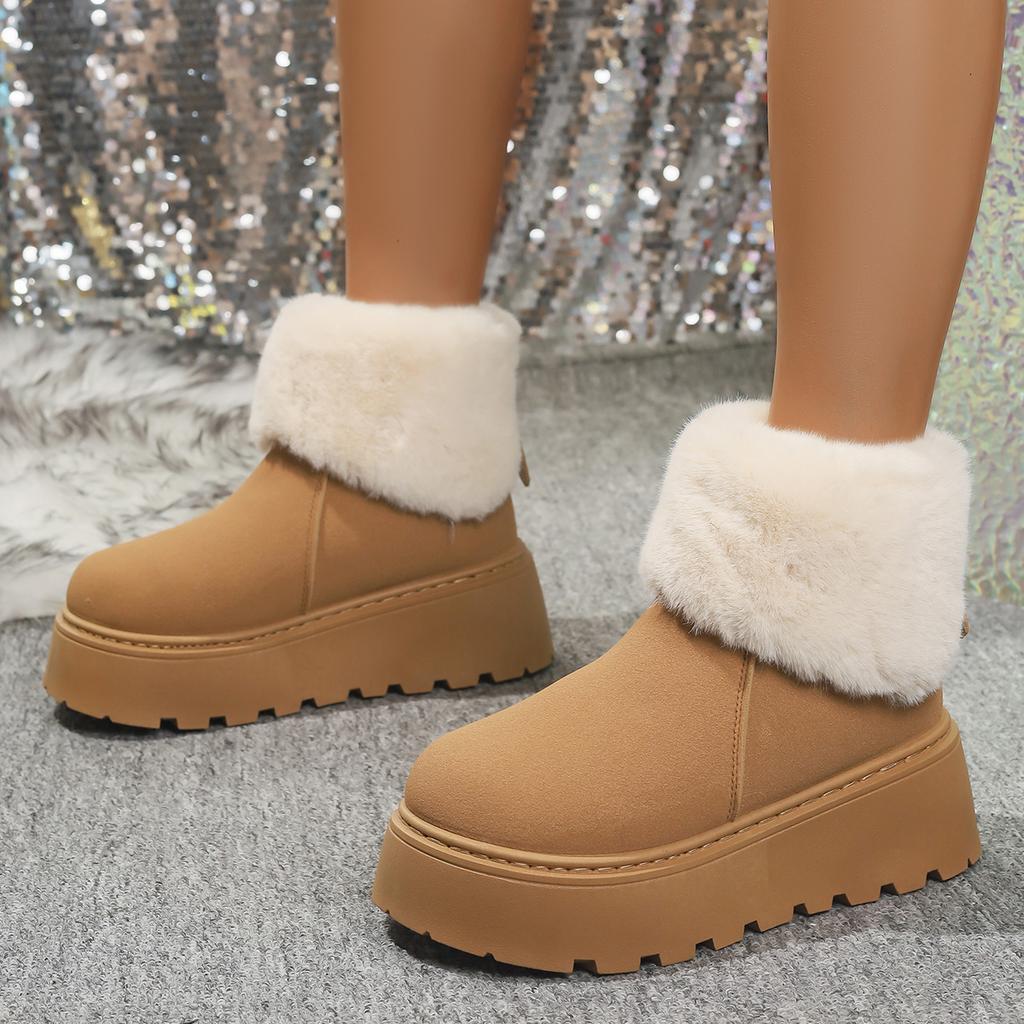 Elegant Faux Fur Snow Boots for Women Chunky Platform High Heel Ankle Boots 2025 Winter Fluffy Furry Designer Shoes Plus Size 42