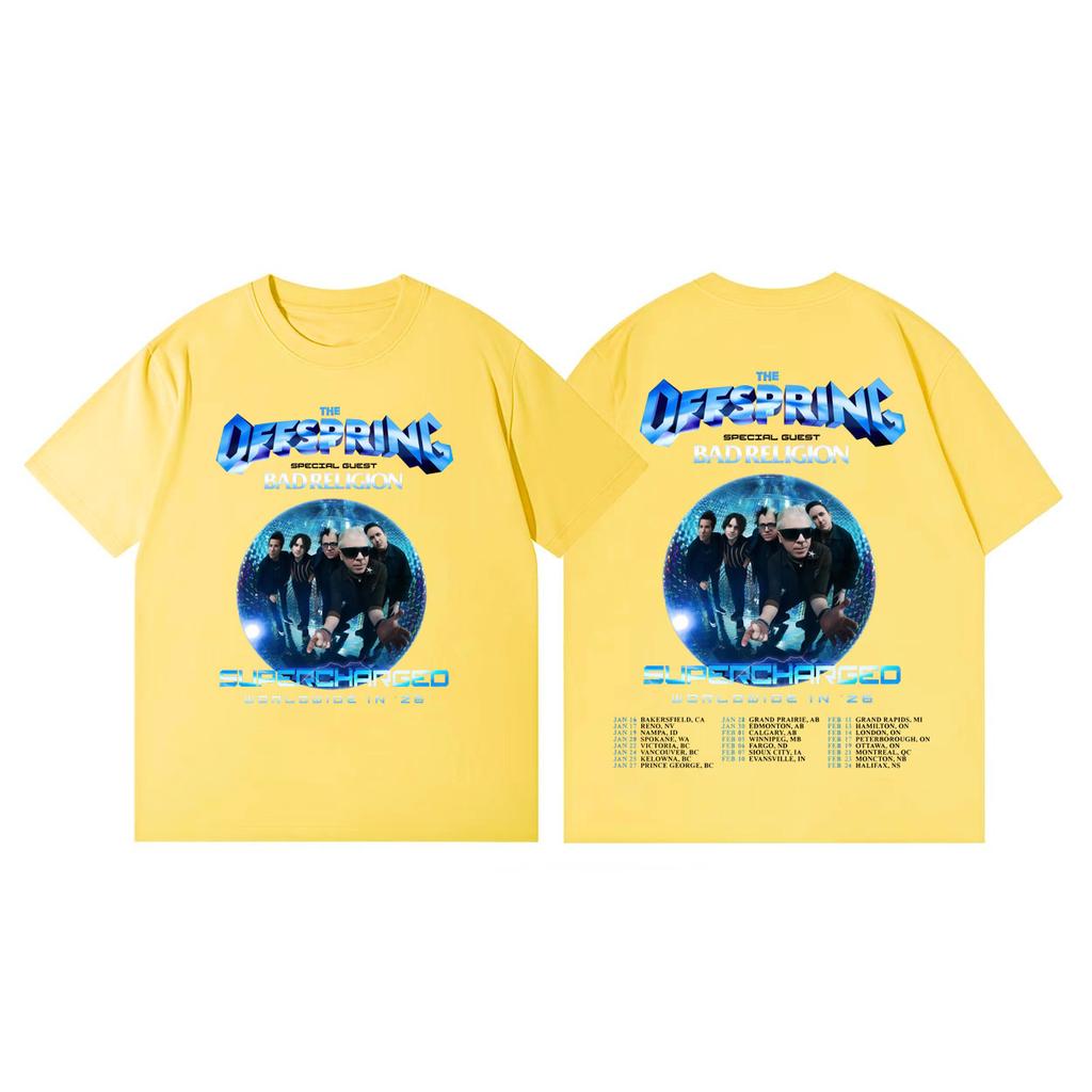 Band Punk Rock The Offspring Supercharged Tour 2026 Magliette Grafiche Alta Qualità Moda Maglietta Unisex Casual Magliette in Cotone