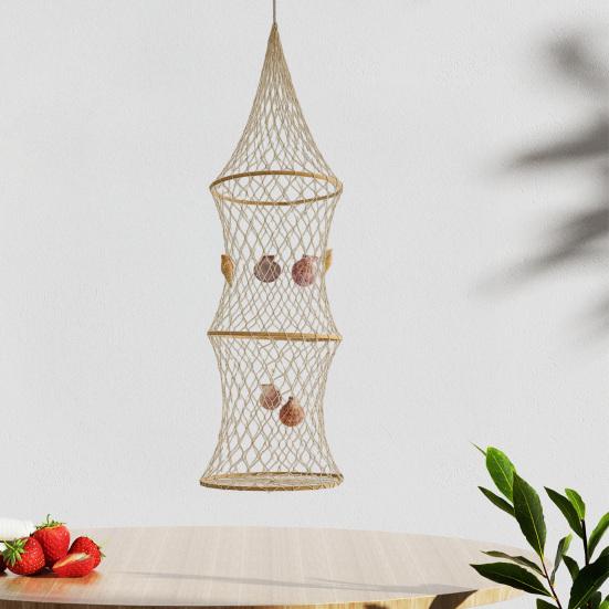 Maritimes Ozean-Ornament Natürliches Hanfseil Fischernetzkorb Hängende Dekoration Handgeflochtener Drahtfischkorb Ornament für Zuhause Wohnzimmer Dekoration